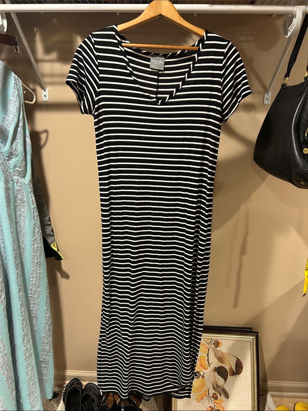 Olivia Rae Black and White Striped Midi Dress